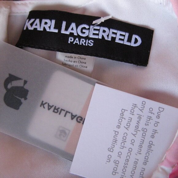Karl Lagerfeld Paris Pink Floral Dress Size 2 Applique Shift Exposed Zipper New - Picture 6 of 6